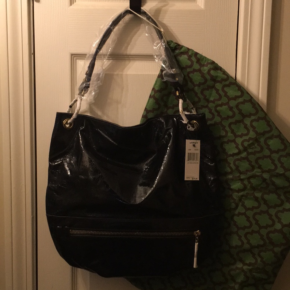 orYany black croco patent hobo handbag